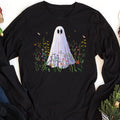 Cute Ghost in Wildflowers Long Sleeve Shirt