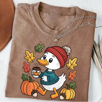 Trendy Cute Fall Duck Shirt, Cozy Autumn Coffee Shirt, Pumpkin Patch Duck Tee