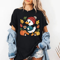 Trendy Cute Fall Duck Shirt, Cozy Autumn Coffee Shirt, Pumpkin Patch Duck Tee