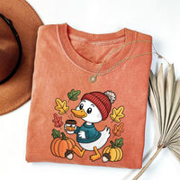 Trendy Cute Fall Duck Shirt, Cozy Autumn Coffee Shirt, Pumpkin Patch Duck Tee