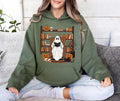 Halloween Ghost Book Reading Hoodie, Retro Bookish Halloween Hoodie