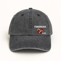 Football Heart Embroidered Hat with Name & Number, Custom Baseball Cap or Ponytail Style, Personalized Football Mom Gift, Team Spirit Cap