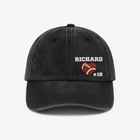 Football Heart Embroidered Hat with Name & Number, Custom Baseball Cap or Ponytail Style, Personalized Football Mom Gift, Team Spirit Cap