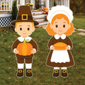 Thanksgiving Pilgrim Yard Signs with Metal Stakes, Harvest Boy and Girl Lawn Decorations, Fall Outdoor Garden Patio Walkway Autumn Décor