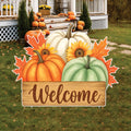 Fall Pumpkin Welcome Yard Sign, Autumn Harvest Lawn Decorations with Stakes, Rustic Sunflower Maple Leaf Outdoor Thanksgiving Porch Décor