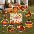Thanksgiving Gobble Turkey Yard Signs, Fall Harvest Lawn Decorations with Stakes, Outdoor Give Thanks Pumpkin Autumn Garden Party Décor