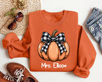 Teacher Halloween Shirt, Custom Halloween Teacher Shirt, Coquette Pumpkin Tee