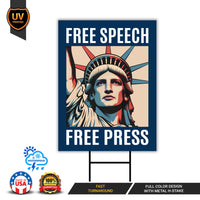 Free Speech Free Press Protect Democracy Yard Sign, Resist Hate Lawn Sign, Anti-Trump, Resist Racism, Resist Fascism Sign with Metal H-Stake