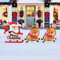 Santa & Reindeer Christmas Yard Sign, Outdoor Holiday Lawn Decorations with Stakes, Cute Xmas Garden Porch Winter Party Décor for Front Yard