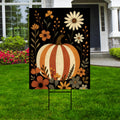 Rustic Pumpkin Yard Sign, Fall Floral Lawn Decoration, Autumn Striped Pumpkin Outdoor Sign, Harvest Thanksgiving Yard Sign with H-Stake