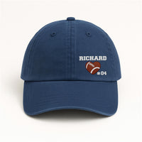 Football Heart Embroidered Hat with Name & Number, Custom Baseball Cap or Ponytail Style, Personalized Football Mom Gift, Team Spirit Cap