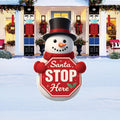 Snowman Santa Stop Here Yard Sign, Outdoor Christmas Lawn Decoration with Stakes, Holiday Snowman Garden Welcome Sign for Home & Patio Décor