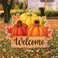 Fall Pumpkin Welcome Yard Sign, Autumn Harvest Lawn Decorations with Stakes, Rustic Sunflower Maple Leaf Outdoor Thanksgiving Porch Décor