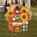 Fall Pumpkin Mason Jar Welcome Yard Sign, Autumn Sunflower Lawn Decoration with Stakes, Thanksgiving Harvest Outdoor Garden Patio Décor