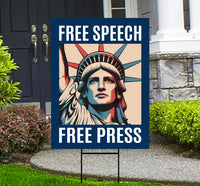 Free Speech Free Press Protect Democracy Yard Sign, Resist Hate Lawn Sign, Anti-Trump, Resist Racism, Resist Fascism Sign with Metal H-Stake