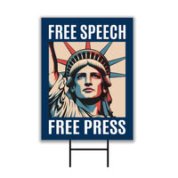 Free Speech Free Press Protect Democracy Yard Sign, Resist Hate Lawn Sign, Anti-Trump, Resist Racism, Resist Fascism Sign with Metal H-Stake