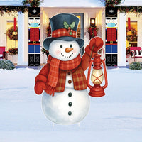 Christmas Snowman with Lantern Yard Sign, Outdoor Holiday Lawn Decoration with Stakes, Winter Garden Snowman Décor for Patio Pathway Display