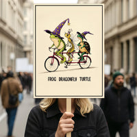 Frog Dragonfly Turtle Halloween Protest Sign, Anti-Trump, No Kings In America, Political Activist Poster, Resist Fascism Rally Sign