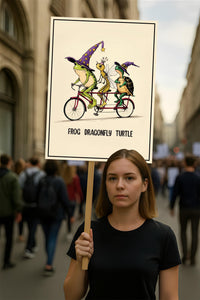 Frog Dragonfly Turtle Halloween Protest Sign, Anti-Trump, No Kings In America, Political Activist Poster, Resist Fascism Rally Sign