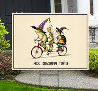 Frog Dragonfly Turtle Halloween Protest Yard Sign, Anti-Trump, No Kings Sign, Protect Democracy, Resist Fascism Yard Sign with Metal H-Stake