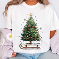 Women’s Holiday Christmas Shirt, Women’s Xmas Tree Crewneck, Christmas Sleigh Tee