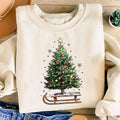 Women’s Holiday Christmas Sweatshirt, Women’s Xmas Tree Crewneck, Christmas Sleigh Sweatshirt