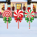 Christmas Candy Yard Signs, Outdoor Holiday Lawn Stakes with Peppermint Lollipop Cutout, Festive Garden Pathway Xmas Party Decor with Stakes