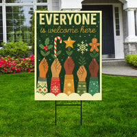 Everyone is Welcome Here Christmas Protest Yard Sign - Anti-Trump, No Kings In America, Pro Democracy, Anti Fascist Sign with Metal H-Stake