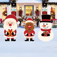 Christmas Yard Signs, Snowman Santa & Elf Metal Stakes, Outdoor Holiday Lawn Decorations for Garden, Pathway, Patio, New Year Home Décor