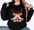 Reindeer Family Christmas Hoodie, Personalized Christmas Family Shirt, Custom Family Name Hoodie