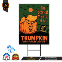 Trumpkin Halloween Protest Yard Sign - Anti-Trump, No Kings In America, Protect Democracy, Resist Fascist Yard Sign with Metal H-Stake