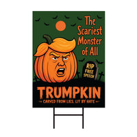 Trumpkin Halloween Protest Yard Sign - Anti-Trump, No Kings In America, Protect Democracy, Resist Fascist Yard Sign with Metal H-Stake