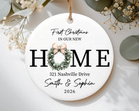 New Home Ornament, Wreath New House Christmas Ornament 2025, Personalized First Christmas in Our New Home Ornament, Closing Gift Keepsake