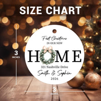New Home Ornament, Wreath New House Christmas Ornament 2025, Personalized First Christmas in Our New Home Ornament, Closing Gift Keepsake