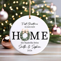 New Home Ornament, Wreath New House Christmas Ornament 2025, Personalized First Christmas in Our New Home Ornament, Closing Gift Keepsake