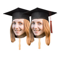 Custom Graduation Face Fans 12” With Wooden Handle