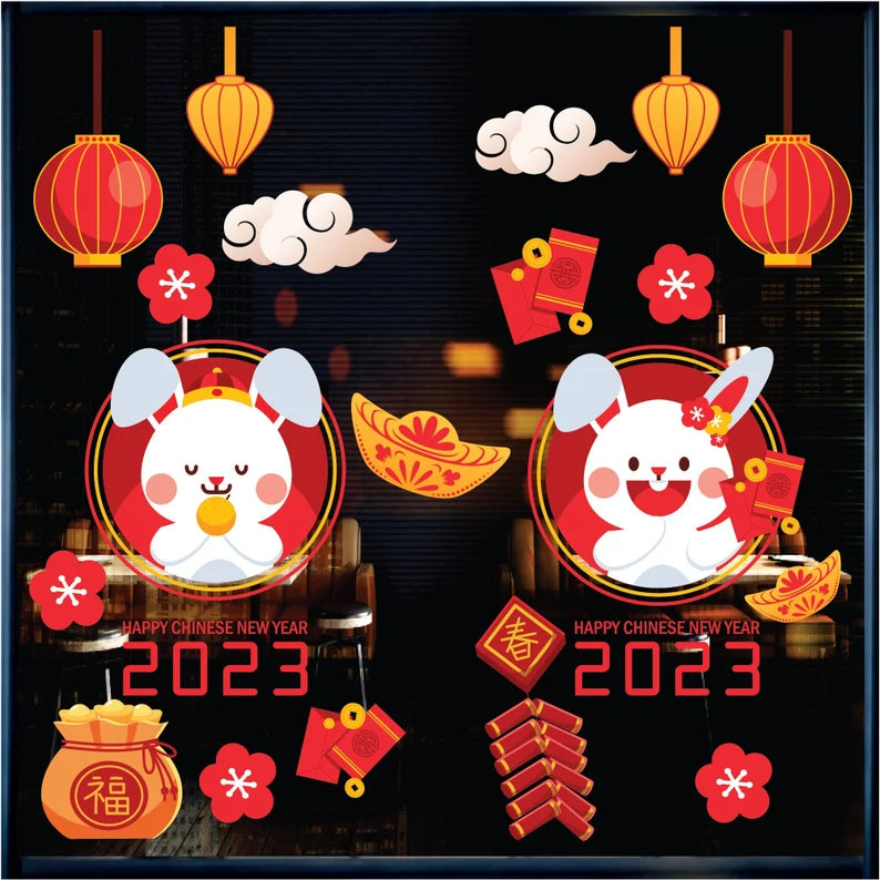 21Pcs Chinese New Year 2024 Window Cling Vinyl Stickers