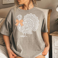 White Lace Turkey Thanksgiving Sweatshirt, Mandala Floral Graphic Tee, Coquette Gingham Bow Tee, Turkey Dinner Outfit, Fall Harvest Gift
