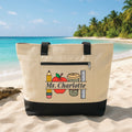 Personalized Teacher Tote Bag with Zipper, Custom Teacher Name Canvas Tote Bag, Apple Coffee Pencil Design, Teacher Appreciation Gift