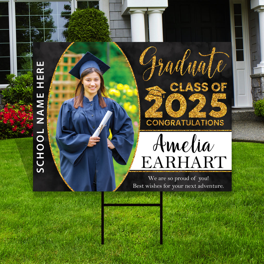 Personalized Graduation Yard Sign 2025 with Photo - Grad Sign, Class of 2025, Custom Graduation 2025 Yard Sign with Metal H-Stake