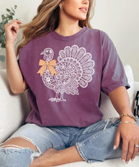 White Lace Turkey Thanksgiving Sweatshirt, Mandala Floral Graphic Tee, Coquette Gingham Bow Tee, Turkey Dinner Outfit, Fall Harvest Gift