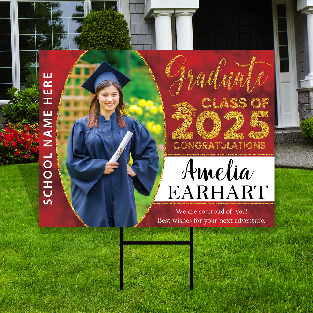 Personalized Graduation Yard Sign 2025 with Photo - Grad Sign, Class of 2025, Custom Graduation 2025 Yard Sign with Metal H-Stake