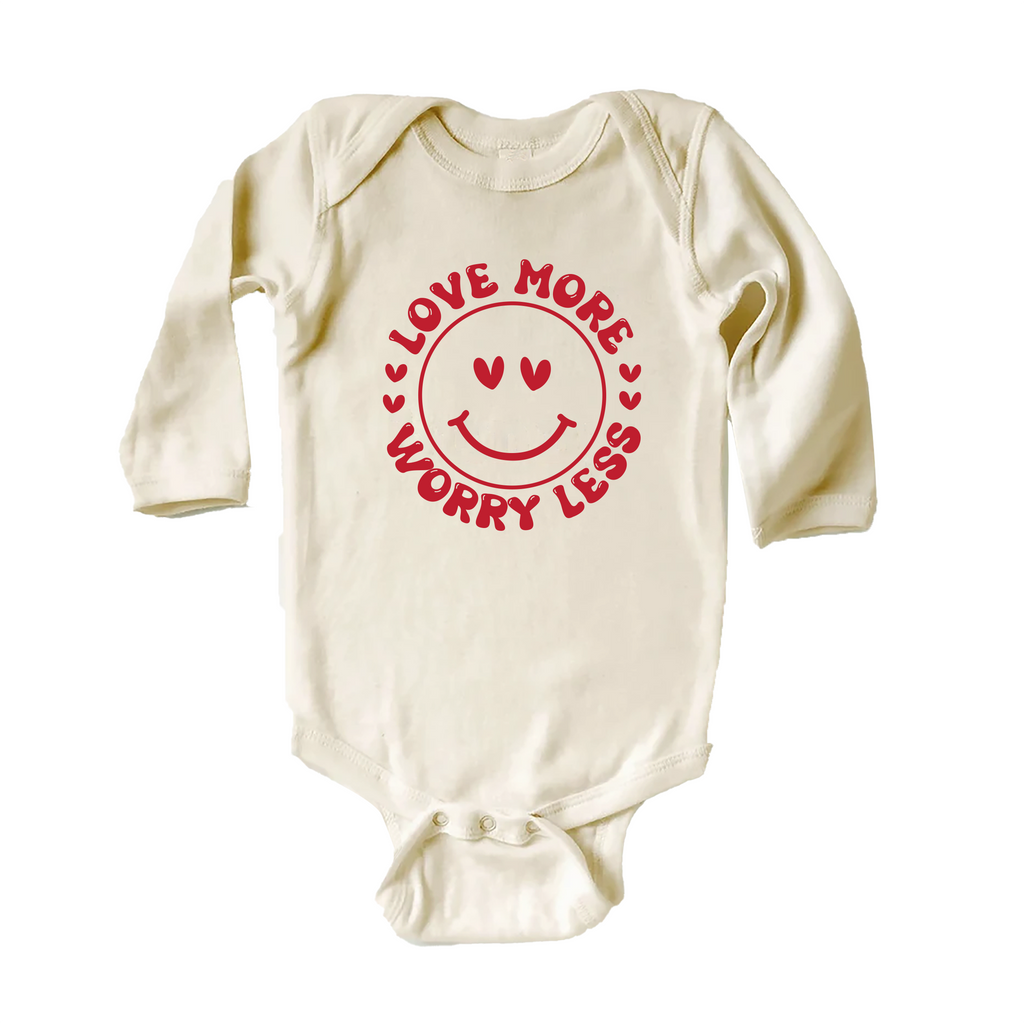 Valentine's Day Baby Shirt, Love More Worry Less Baby Outfit