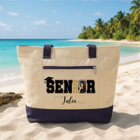 Senior 2026 Personalized Photo Tote Bag with Zipper, Custom Graduation Picture Canvas Bag, Class of 2026 Grad Gift, Senior Name Tote