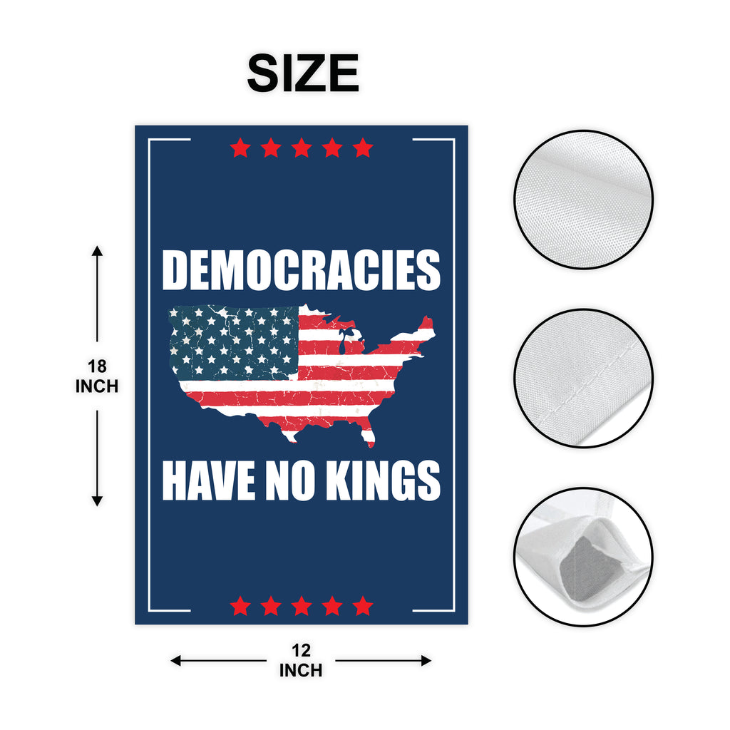 No Kings In America Garden Flag, 12x18 Inch Double Sided, Democracies Have No Kings, Anti-Trump Flag, Resist Racism, Resist Fascism Flag