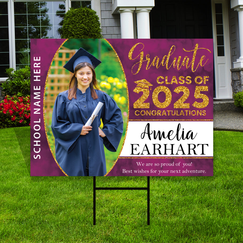 Personalized Graduation Yard Sign 2025 with Photo - Grad Sign, Class of 2025, Custom Graduation 2025 Yard Sign with Metal H-Stake