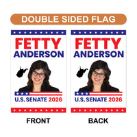 Fetty Anderson For West Virginia Senate 2026 Garden Flag, Double Sided, 2026 Senate Flag, Elections Flag, Race Red White & Blue Flag