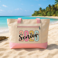 Senior 2026 Tote Bag with Zipper, Class of 2026 Canvas Bag, Graduation Gift Tote, High School College Senior Beach Travel Bag