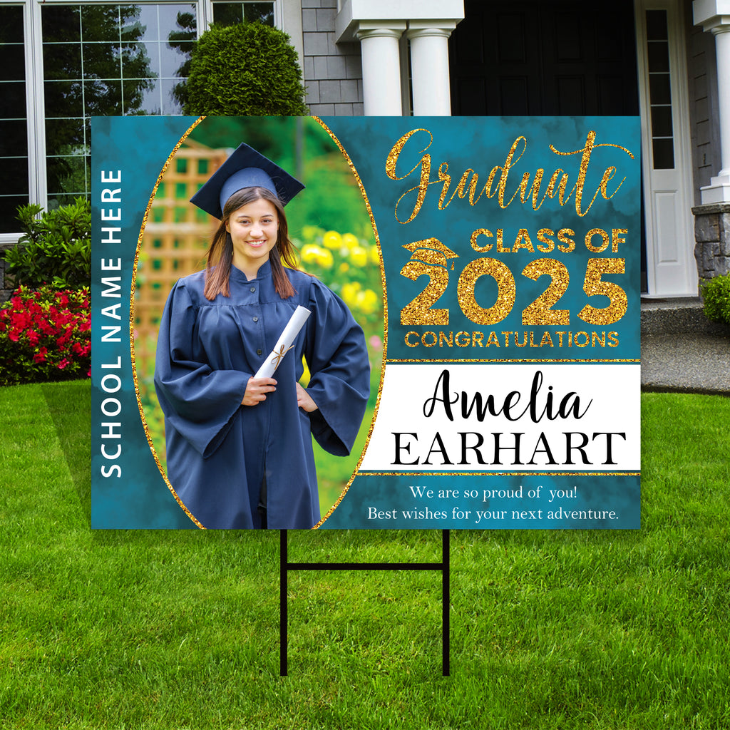 Personalized Graduation Yard Sign 2025 with Photo - Grad Sign, Class of 2025, Custom Graduation 2025 Yard Sign with Metal H-Stake