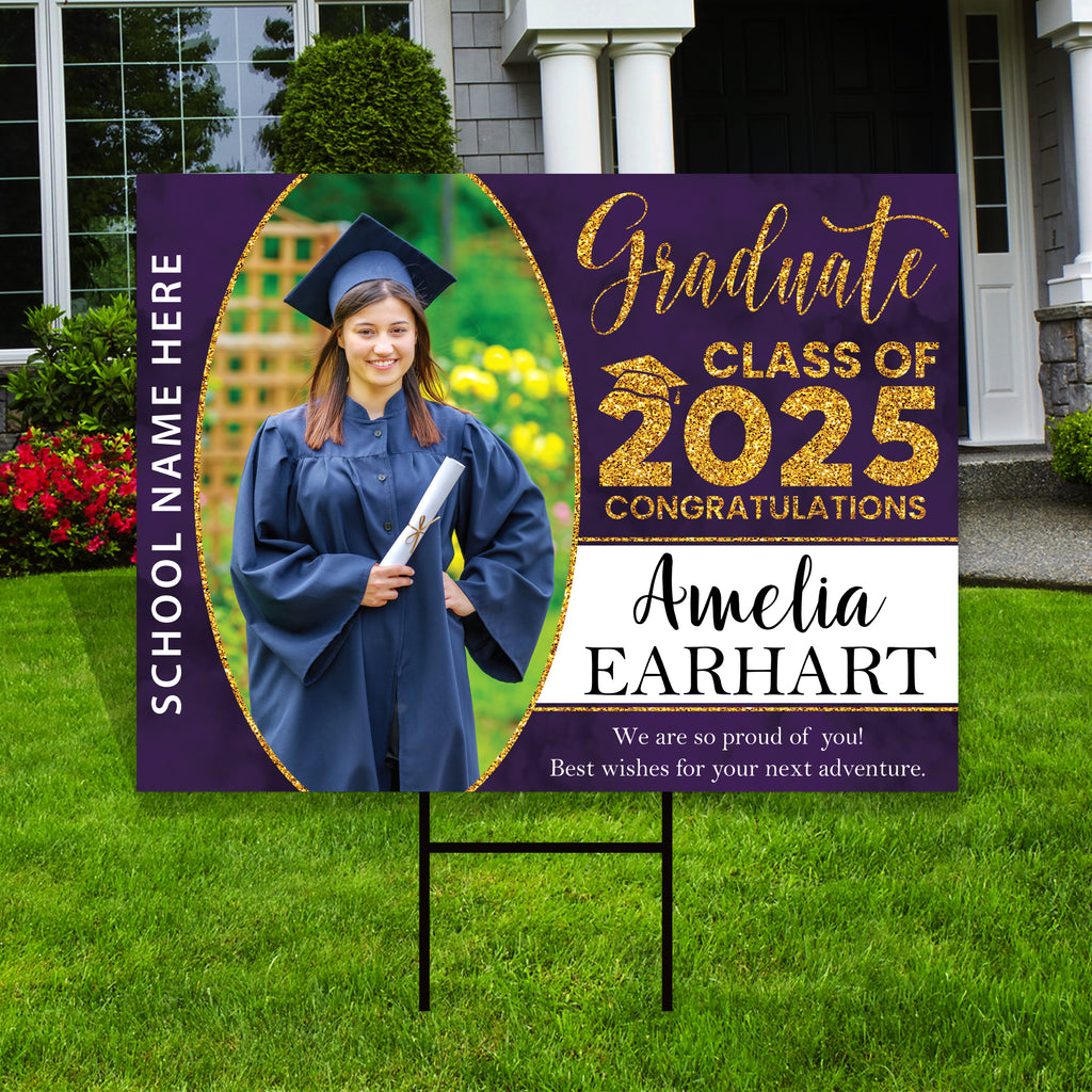 Personalized Graduation Yard Sign 2025 with Photo - Grad Sign, Class of 2025, Custom Graduation 2025 Yard Sign with Metal H-Stake